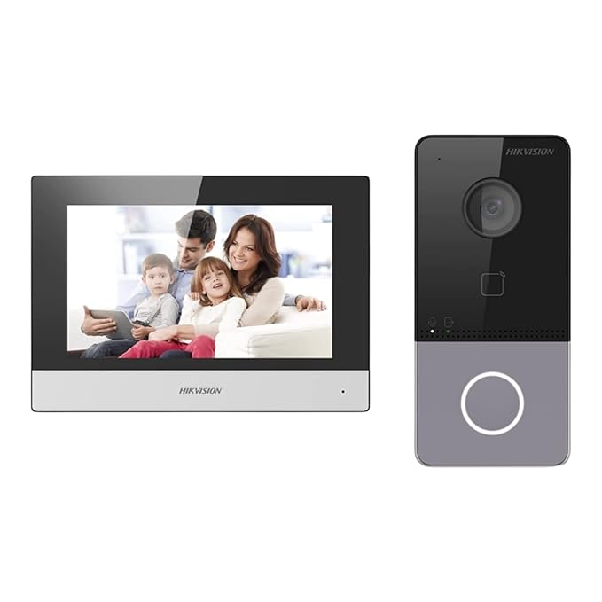 IP Based Wireless Video Door Phone/Bell|7-inch Colorful TFT Screen|Resolution 1080p|Wide Angle Coverage|BuiltIn Microphone & Loudspeaker|Echo Cancellation|Water& Dust Resistant|(DS-KIS603-P)