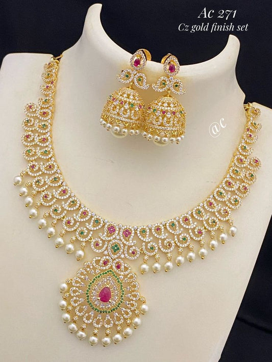 Gold Finishing Diamond Necklace Set